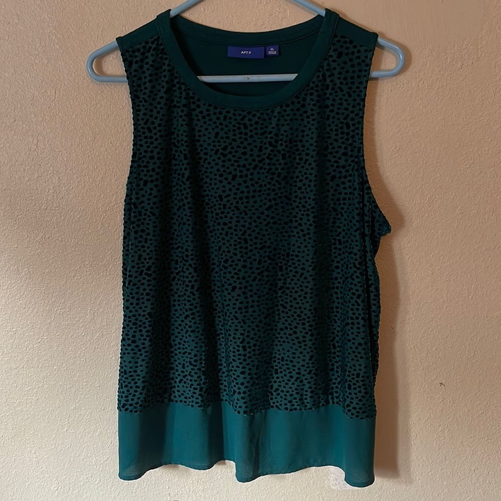Woman’s Emerald Green Tank Top with Velvet Polka Dots - Size XL